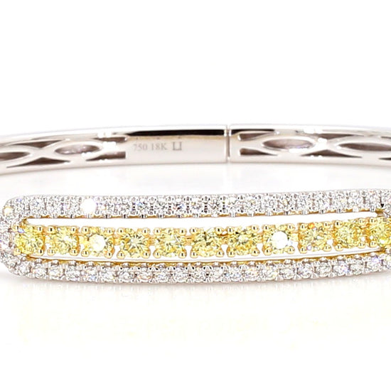 Natural Yellow Round and White Diamond 1.09 Carat TW Gold Cuff Bracelet
