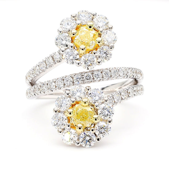 Natural Yellow Cushion Diamond 2.43 Carat TW Gold Cocktail Ring