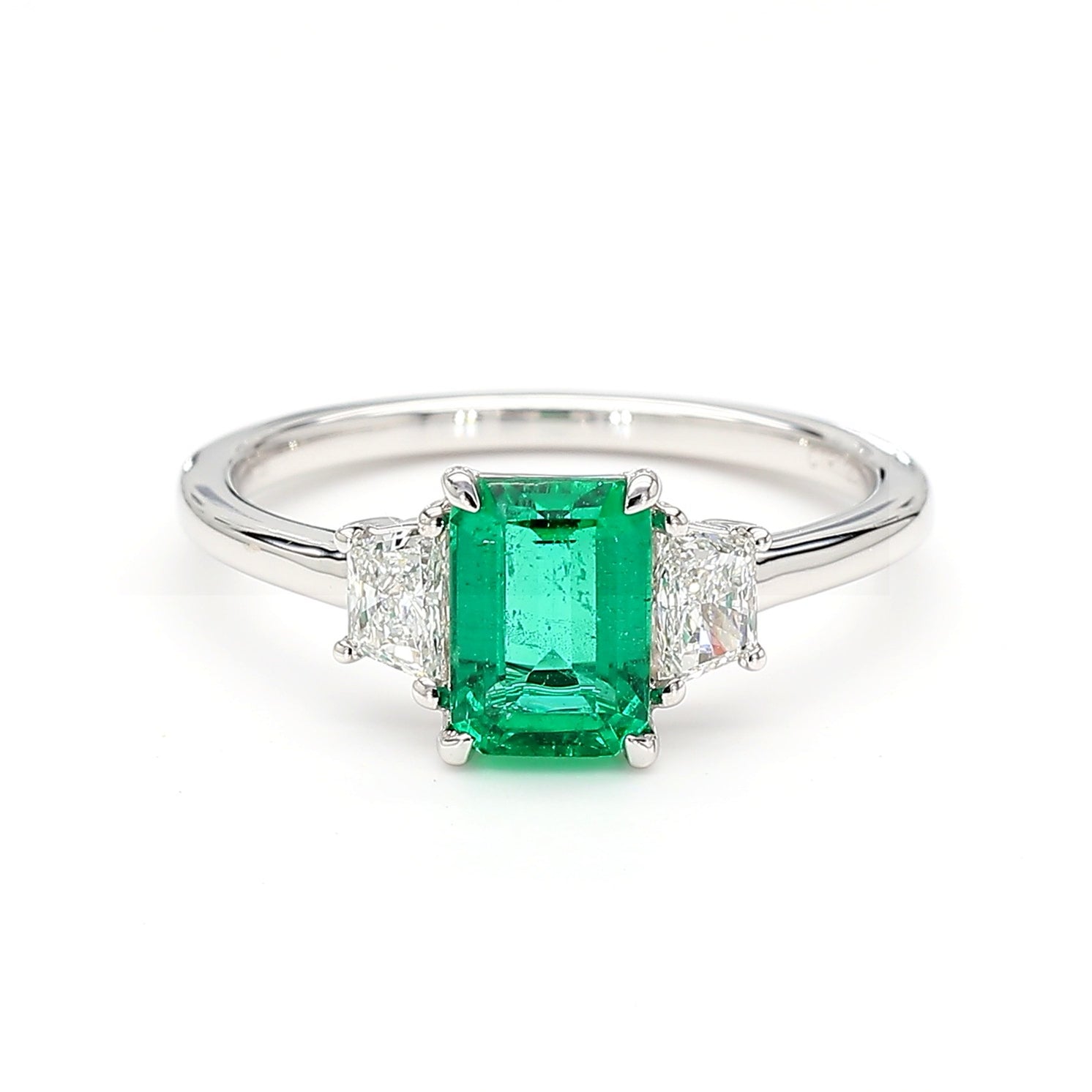 Natural Emerald and White Diamond 1.43 Carat TW Gold Cocktail Ring