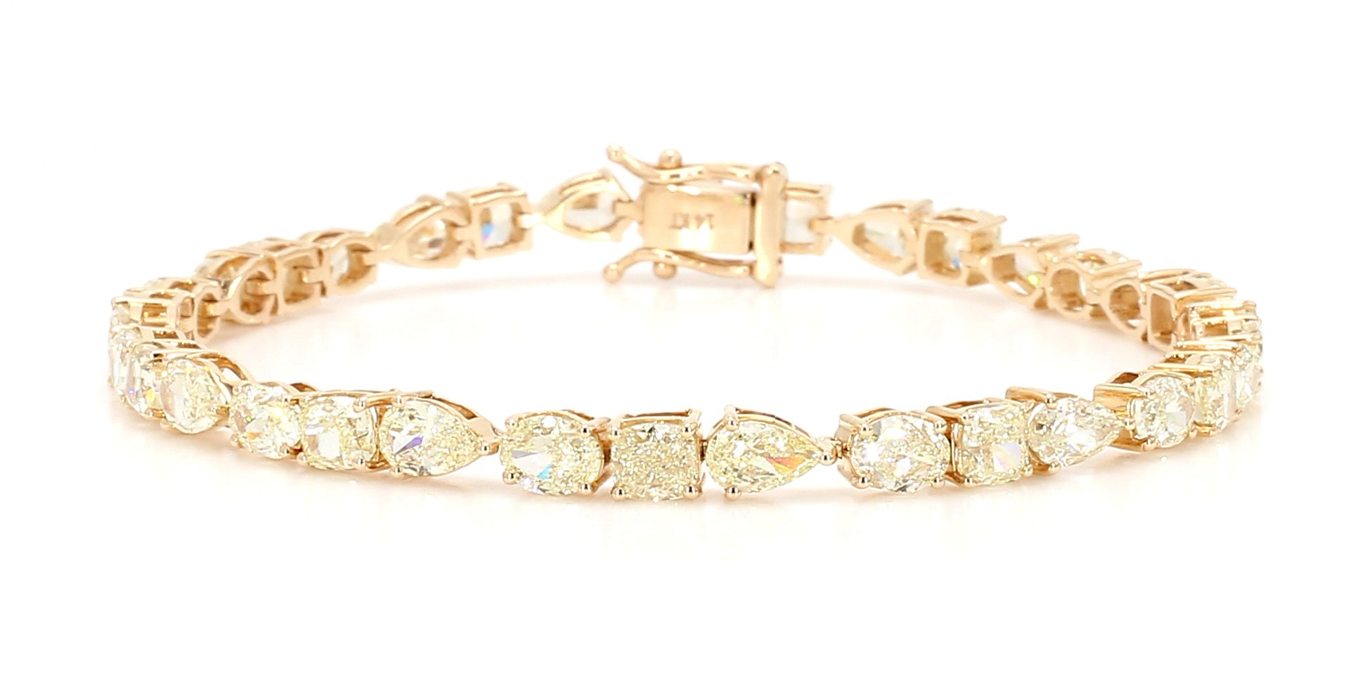 Natural White Pear Diamond 11.35 Carat TW Gold Tennis Bracelet