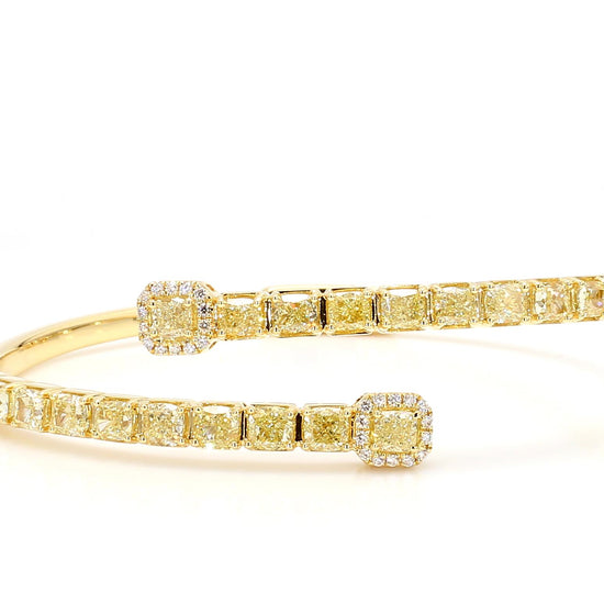 Natural Yellow Cushion Diamond 7.34 Carat TW Gold Cuff Bracelet