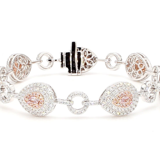 GIA Certified Natural Pink Pear Diamond 3.30 Carat TW Gold Tennis Bracelet