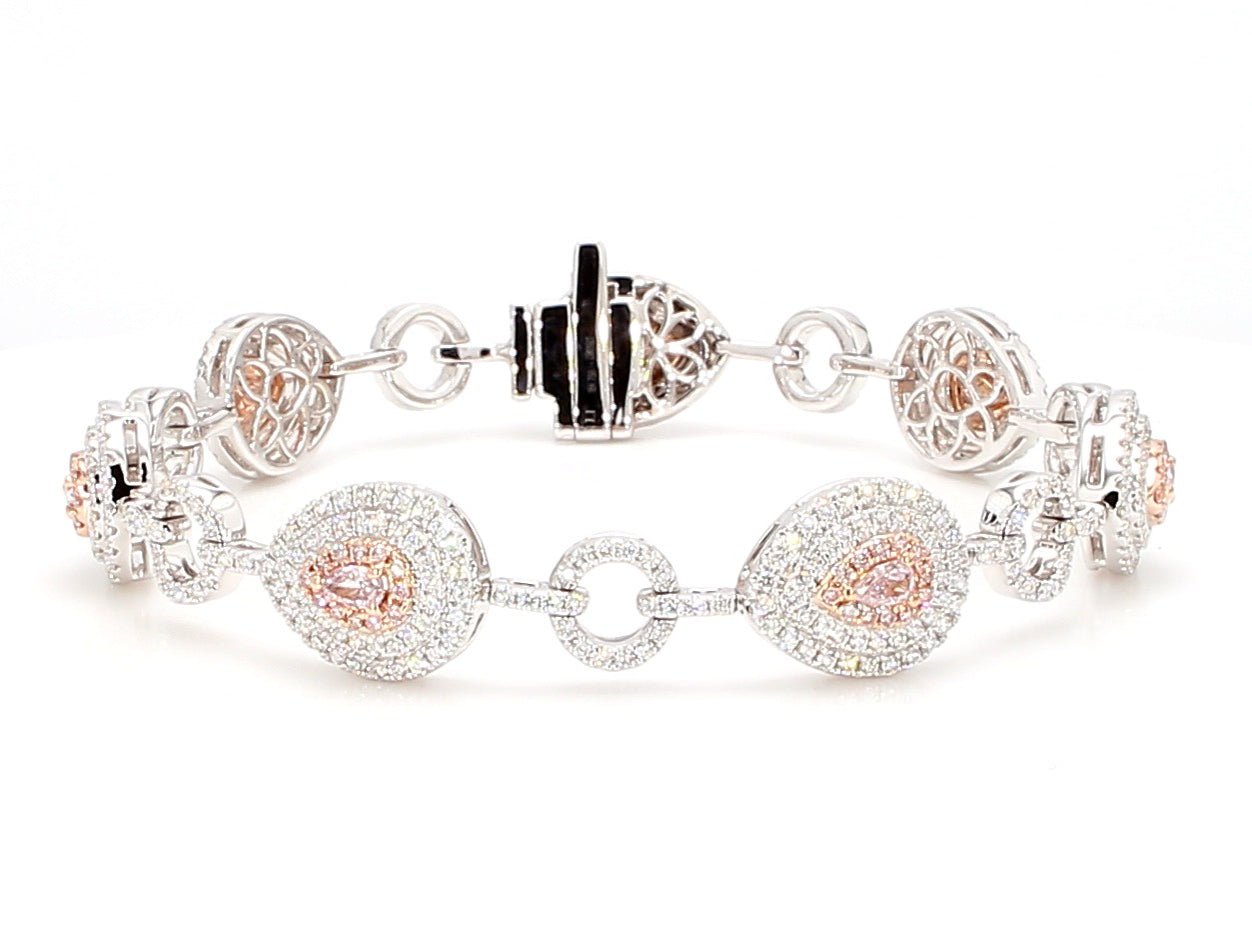 GIA Certified Natural Pink Pear Diamond 3.30 Carat TW Gold Tennis Bracelet