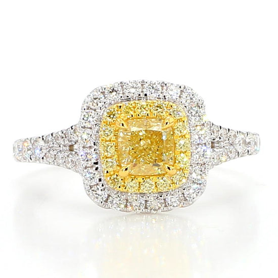 GIA Certified Natural Yellow Cushion Diamond 1.15 Carat TW Gold Cocktail Ring