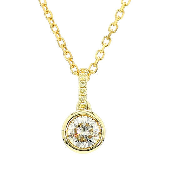 GIA Certified Natural Yellow Round Diamond .52 Carat TW Yellow Gold Drop Pendant