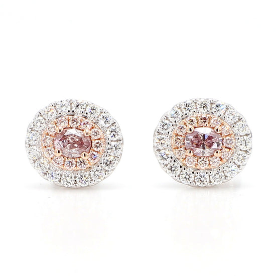 GIA Natural Fancy Purplish Pink Oval Diamond 0.92 Carat TW Gold Earrings