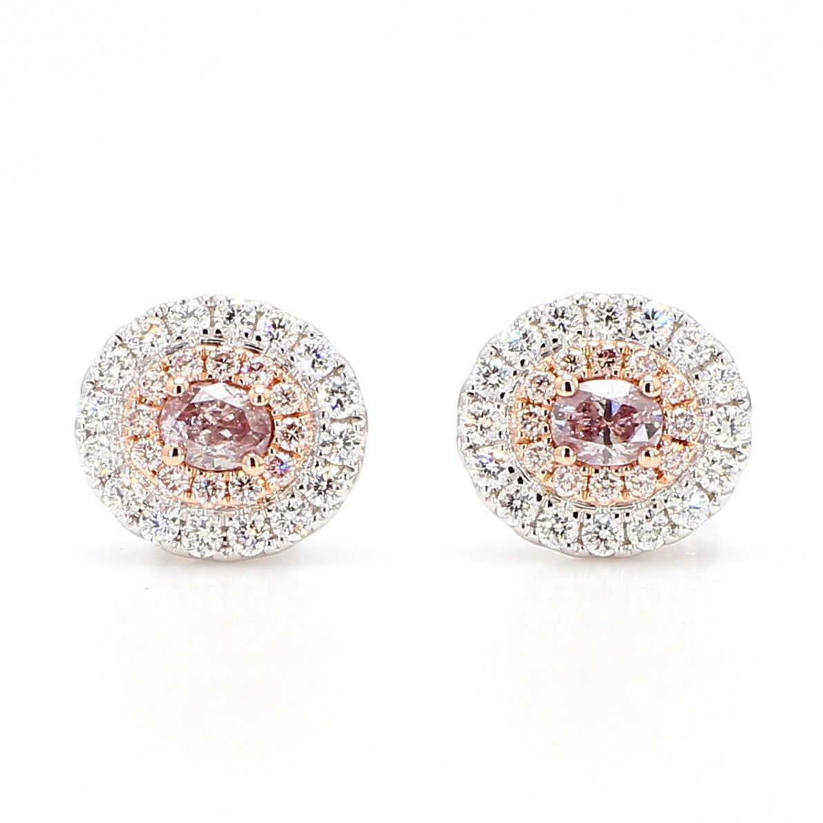 GIA Natural Fancy Purplish Pink Oval Diamond 0.92 Carat TW Gold Earrings