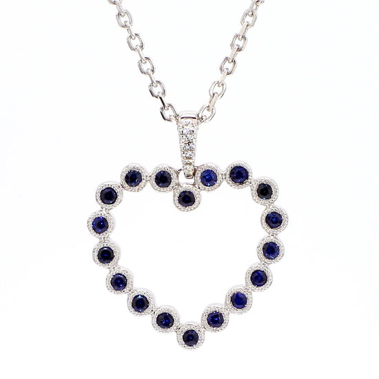 Natural Blue Round Sapphire and White Diamond 0.37 Carat TW Gold Drop Pendant