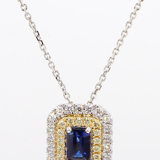 Natural Blue Emerald Cut Sapphire and Diamond 1.05 Carat TW Drop Pendant