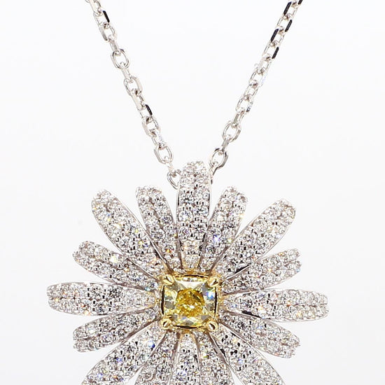 Natural Yellow Cushion and White Diamond 1.17 Carat TW Gold Drop Pendant