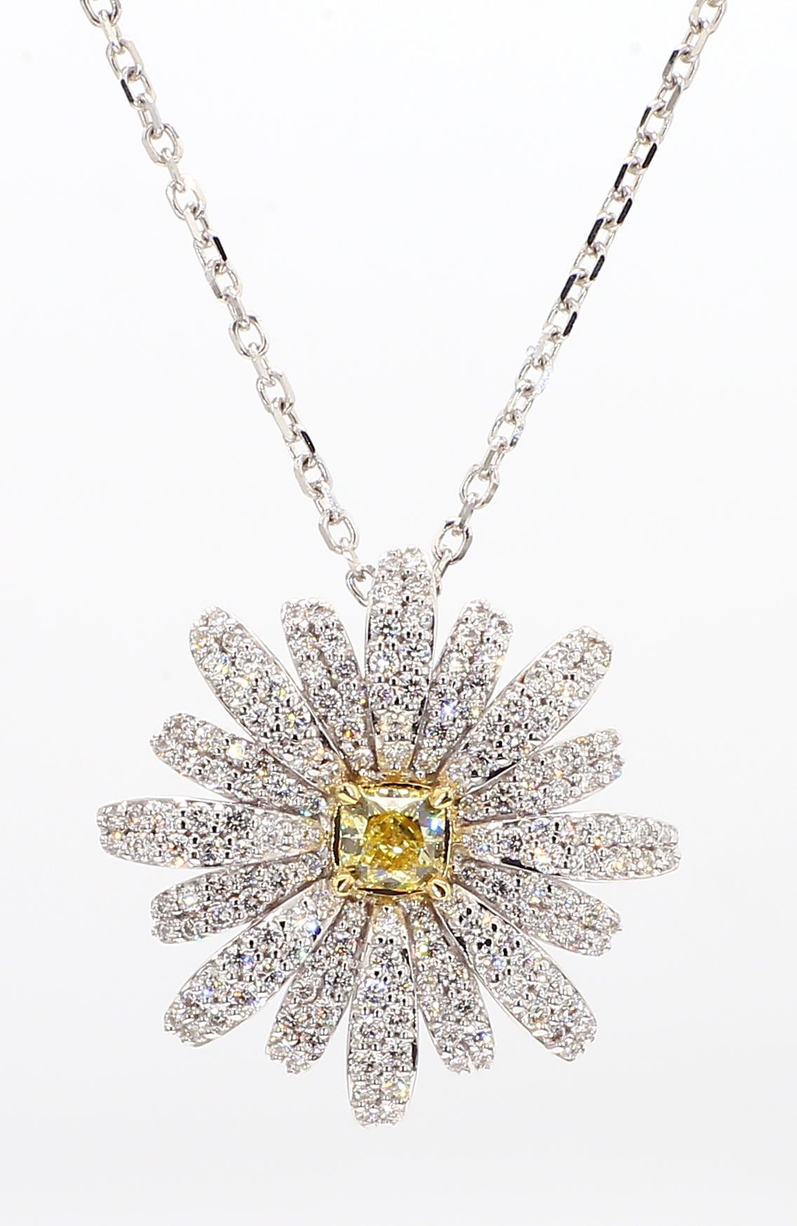 Natural Yellow Cushion and White Diamond 1.17 Carat TW Gold Drop Pendant