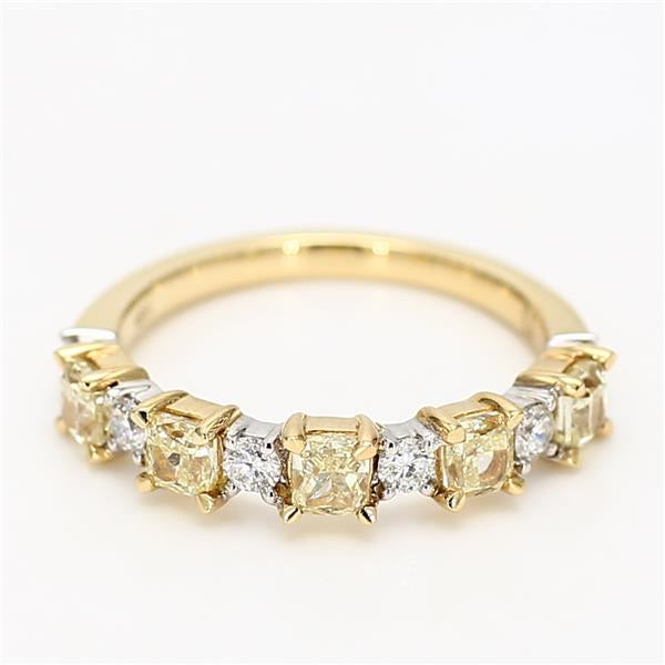 Natural Yellow Cushion and White Diamond 1.35 Carat TW Gold Wedding Band