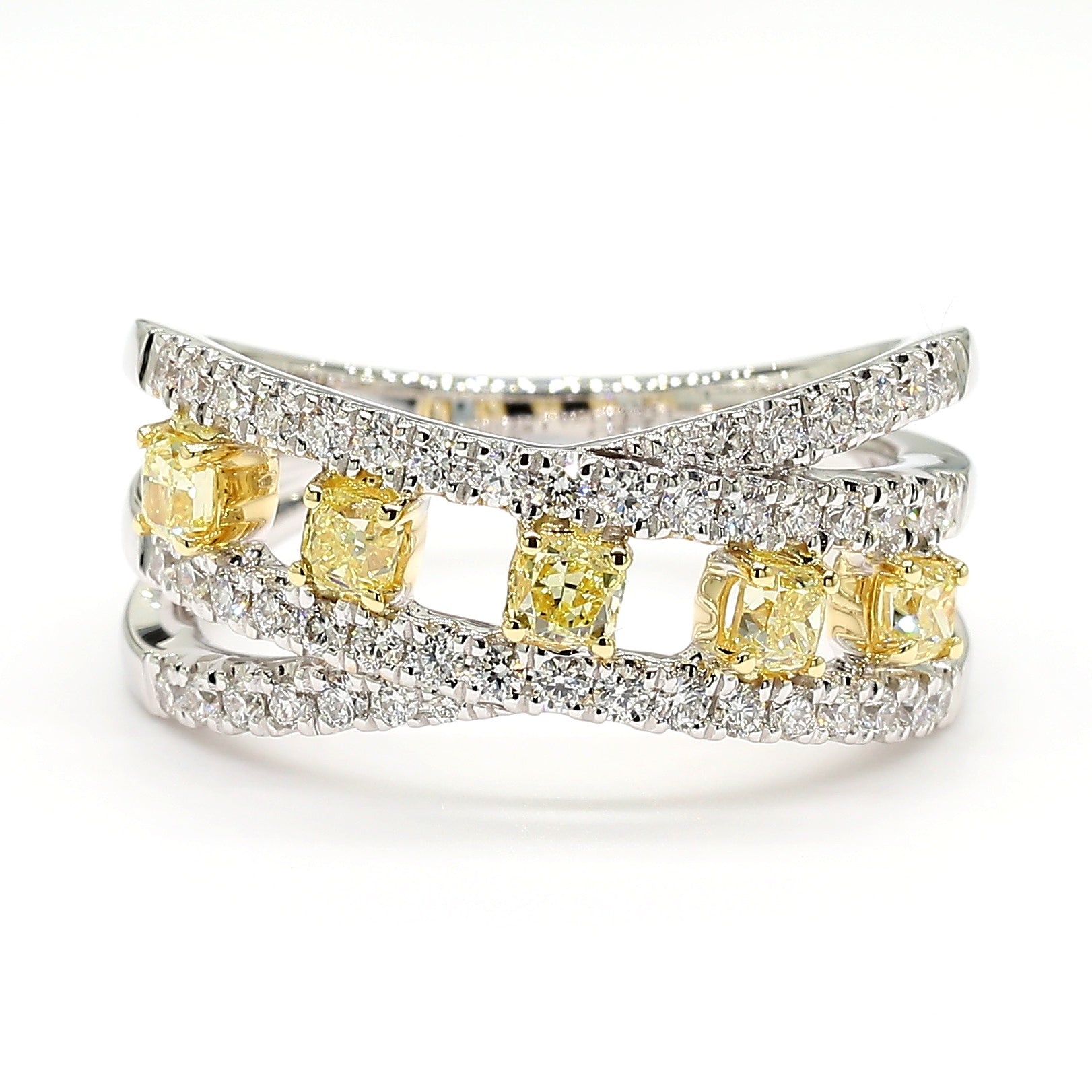 Natural Yellow Cushion Diamond 1.09 Carat TW Gold Cocktail Band