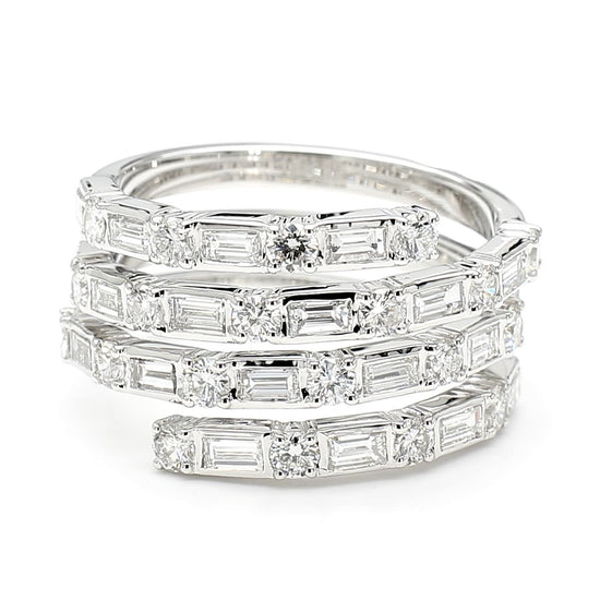 Natural White Baguette Diamond 1.87 Carat TW White Gold Cocktail Ring