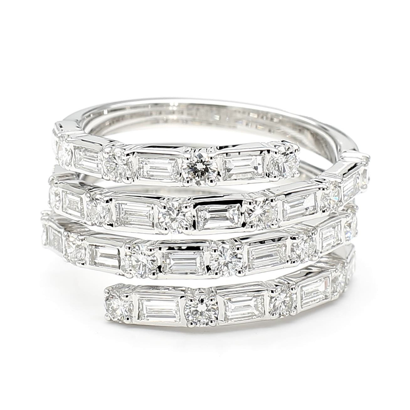 Natural White Baguette Diamond 1.87 Carat TW White Gold Cocktail Ring