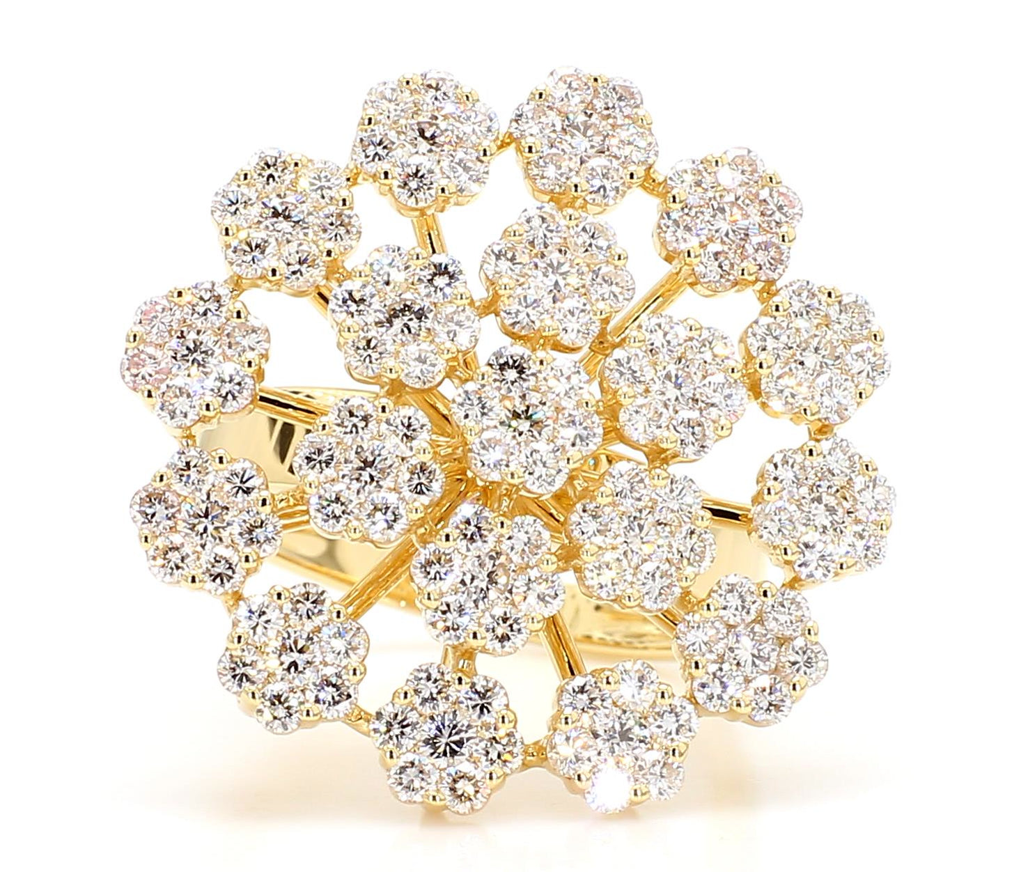 Natural White Round Diamond 2.75 Carat TW Yellow Gold Cocktail Ring