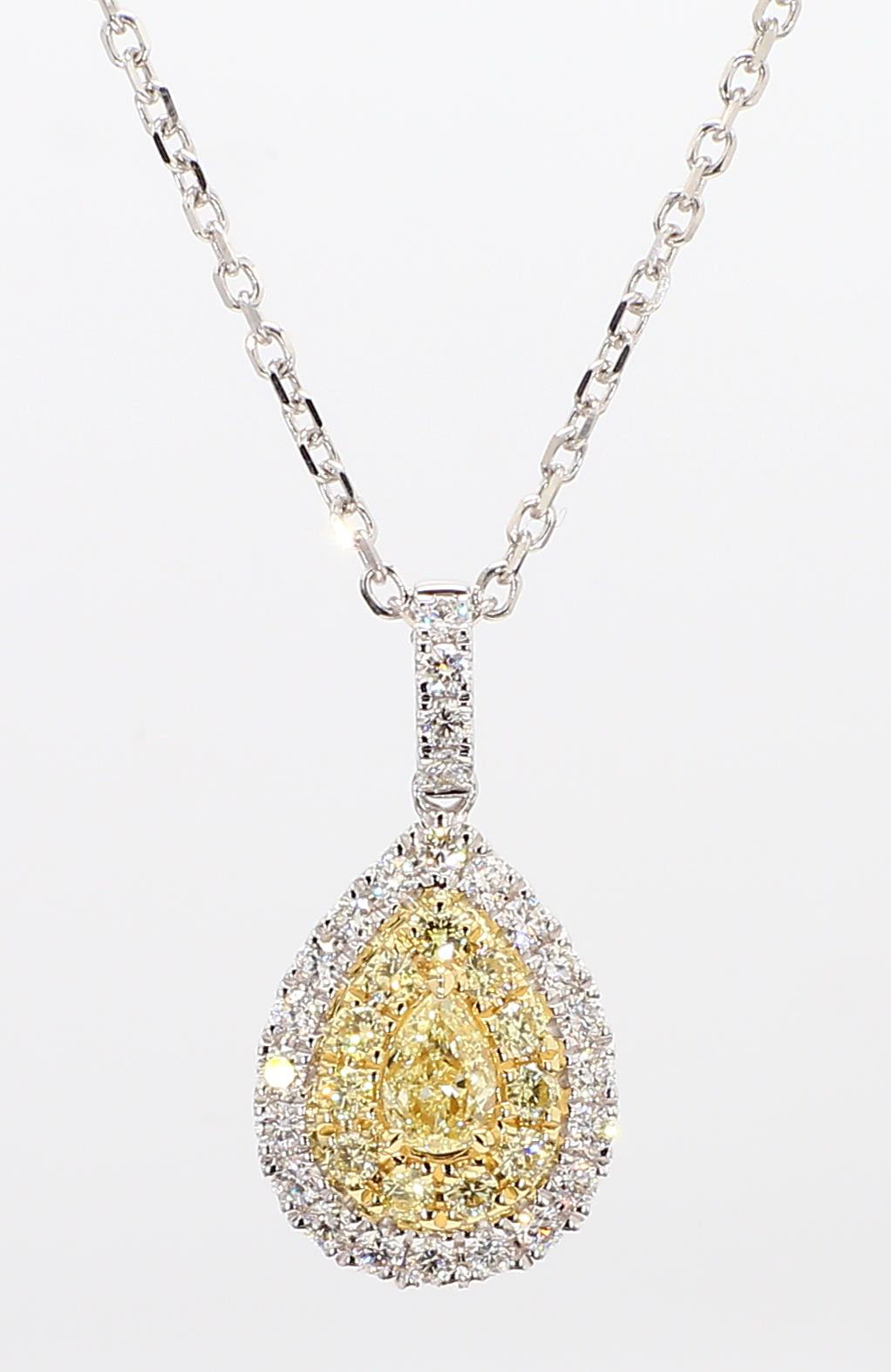 Natural Yellow Pear and White Diamond .77 Carat TW Gold Drop Pendant