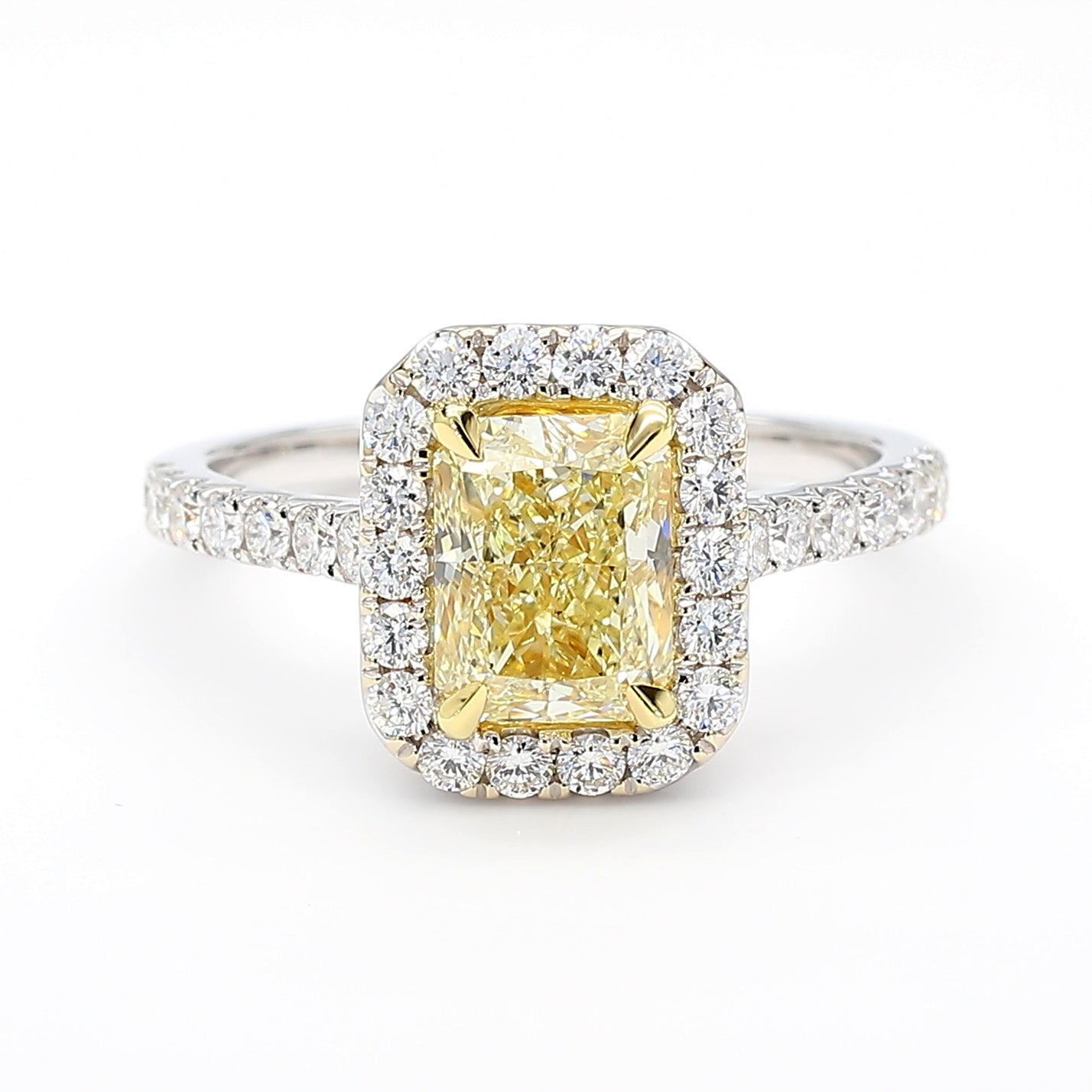 GIA Certified Natural Yellow Radiant Diamond 2.22 Carat TW Gold Cocktail Ring