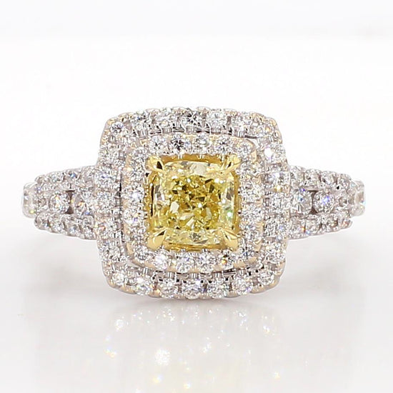 Natural Yellow Cushion Diamond 1.18 Carat TW Gold Cocktail Ring