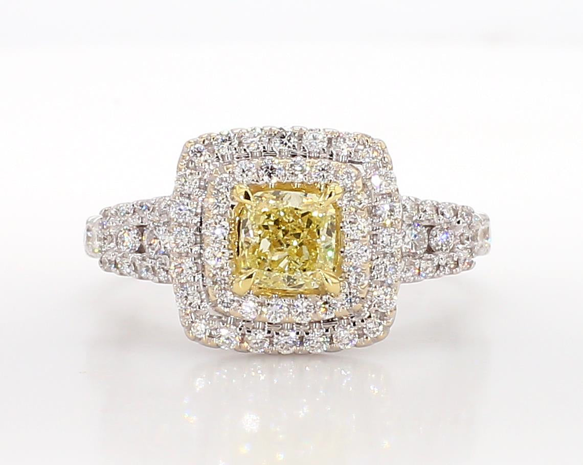 Natural Yellow Cushion Diamond 1.18 Carat TW Gold Cocktail Ring