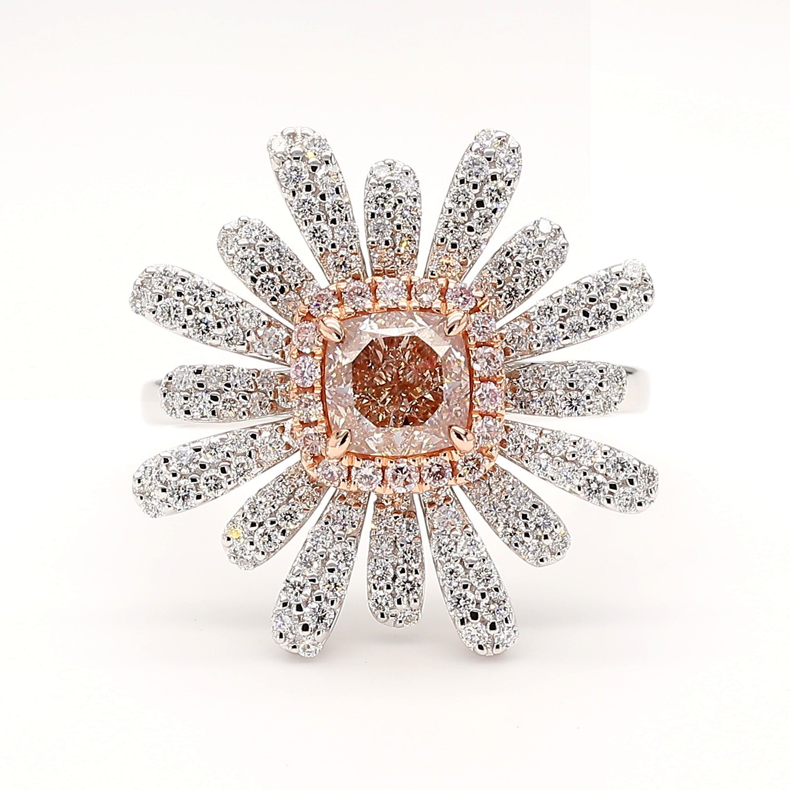 GIA Certified Fancy Pinkish Brown Cushion Diamond 1.84 Carat TW Gold Ring