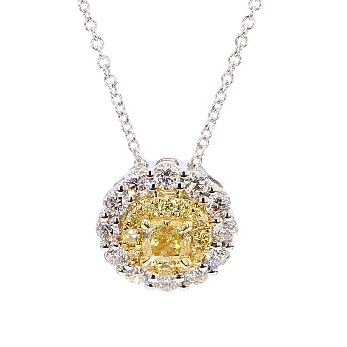 Natural Yellow Cushion Diamond 0.76 Carat TW Gold Drop Pendant