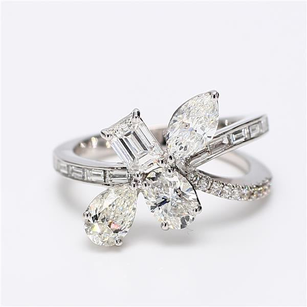 Natural White Mix Diamond 2.46 Carat TW White Gold Cocktail Ring