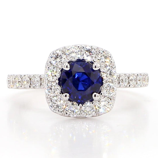 Natural Blue Round Sapphire and White Diamond 1.97 Carat TW Gold Cocktail Ring