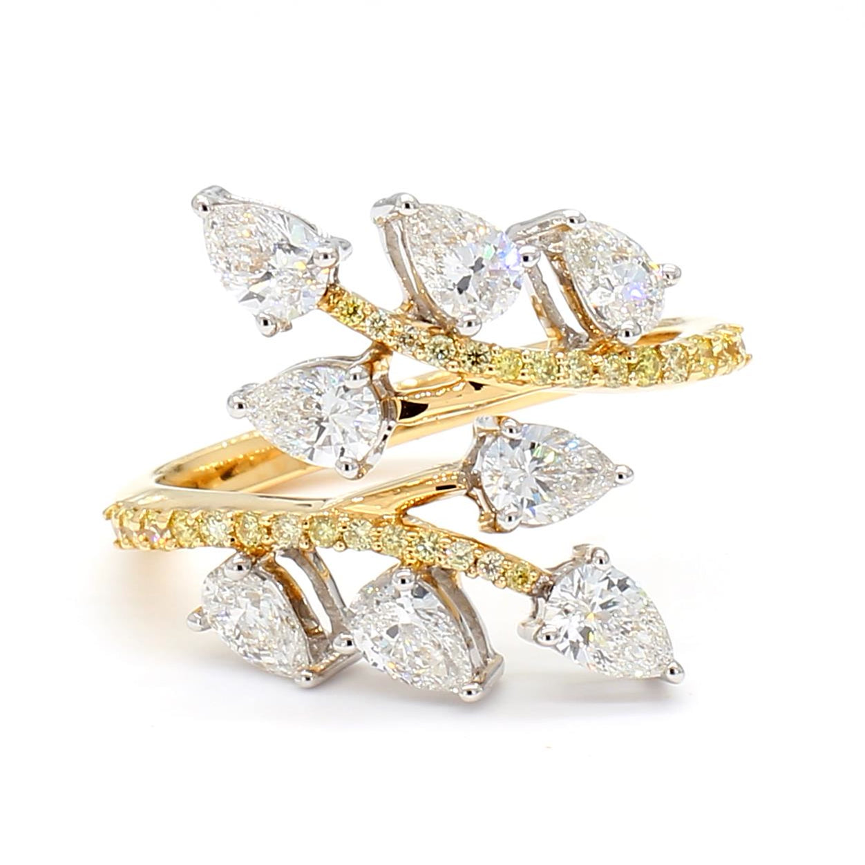 Natural White Pear Diamond 1.42 Carat TW Yellow Gold Cocktail Ring