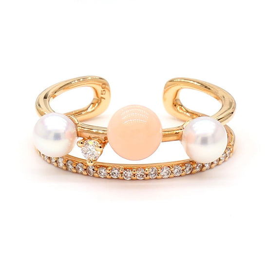 Natural White Pearl and White Diamond .55 Carat TW Rose Gold Fashion Ring