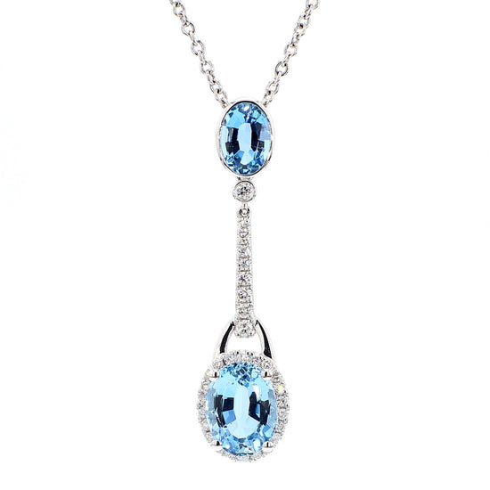 Natural Oval Aquamarine and White Diamond 3.82 Carat TW Gold Drop Pendant