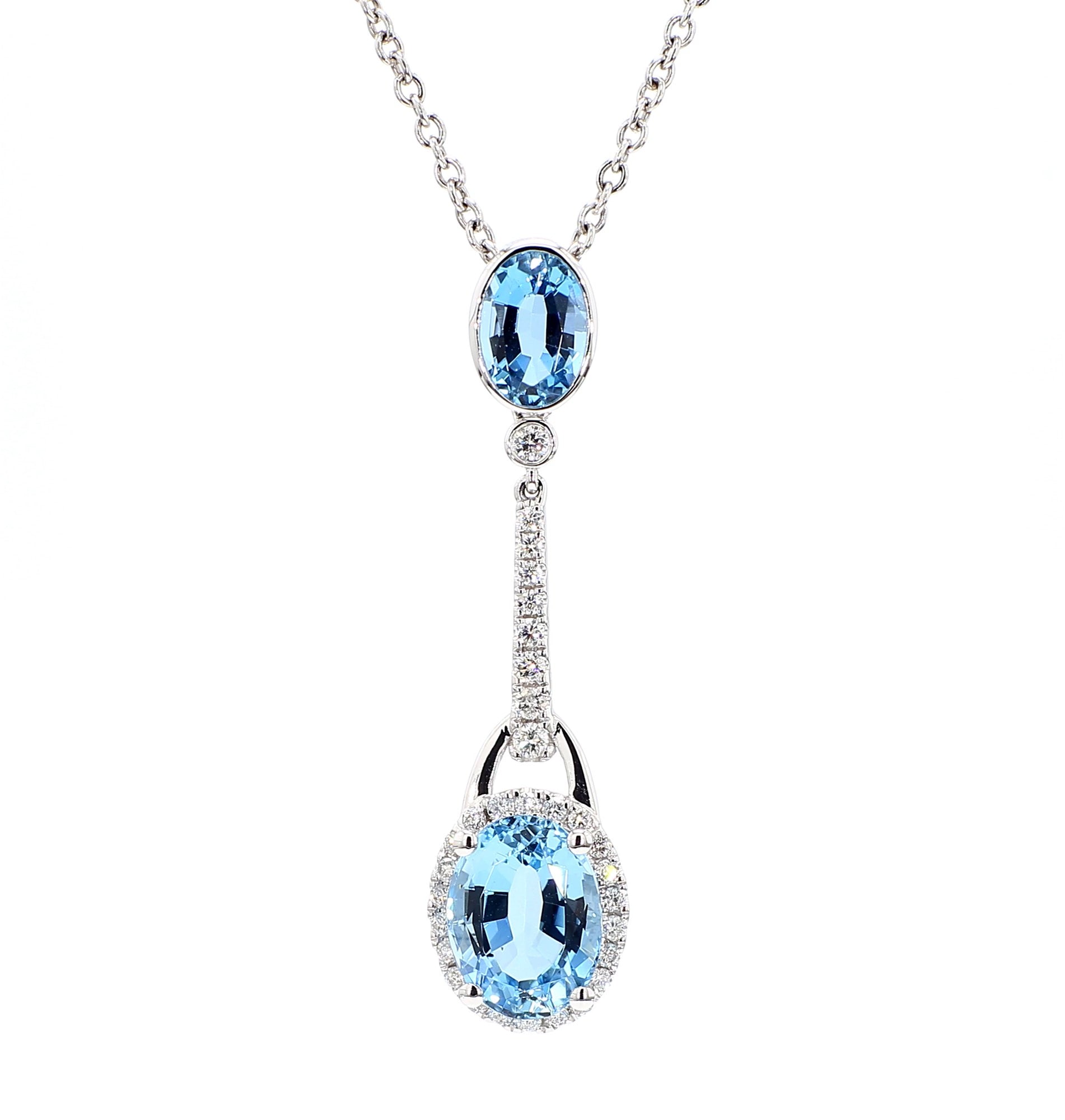 Natural Oval Aquamarine and White Diamond 3.82 Carat TW Gold Drop Pendant