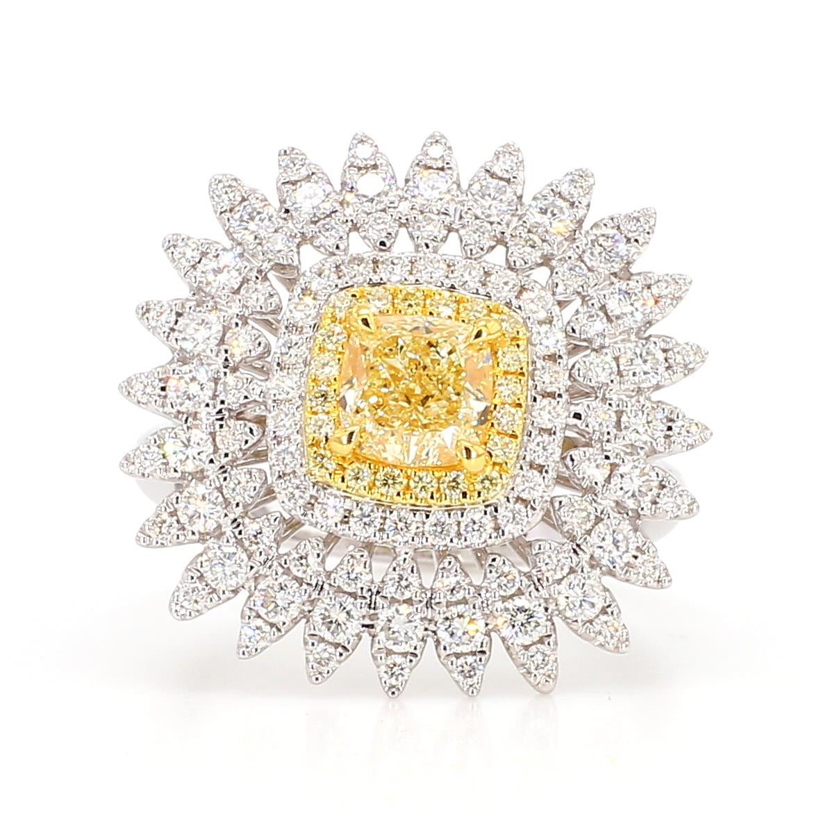 GIA Certified Natural Yellow Cushion Diamond 1.98 Carat TW Gold Cocktail Ring