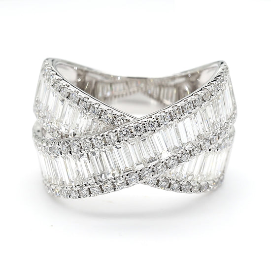 Natural White Baguette Diamond 3.68 Carat TW White Gold Cocktail Ring