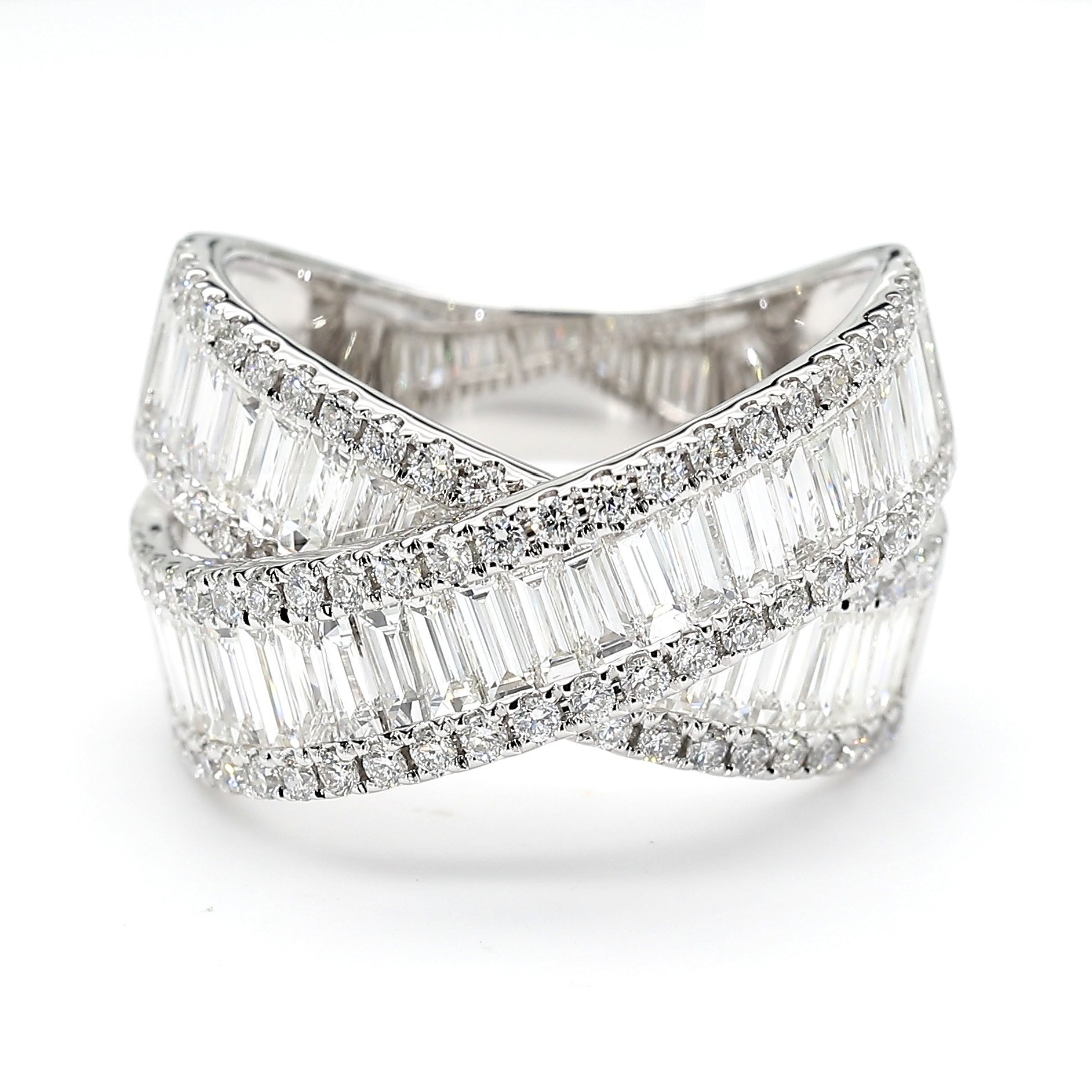 Natural White Baguette Diamond 3.68 Carat TW White Gold Cocktail Ring