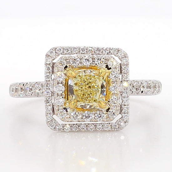 Natural Yellow Cushion Diamond 1.36 Carat TW Gold Cocktail Ring