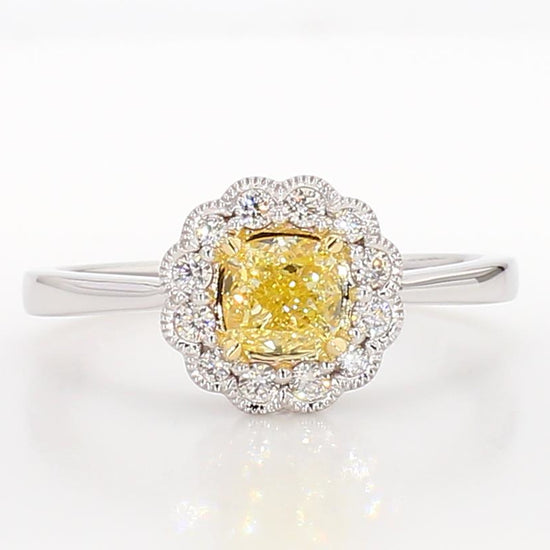 Natural Yellow Cushion Diamond 0.75 Carat TW Gold Cocktail Ring