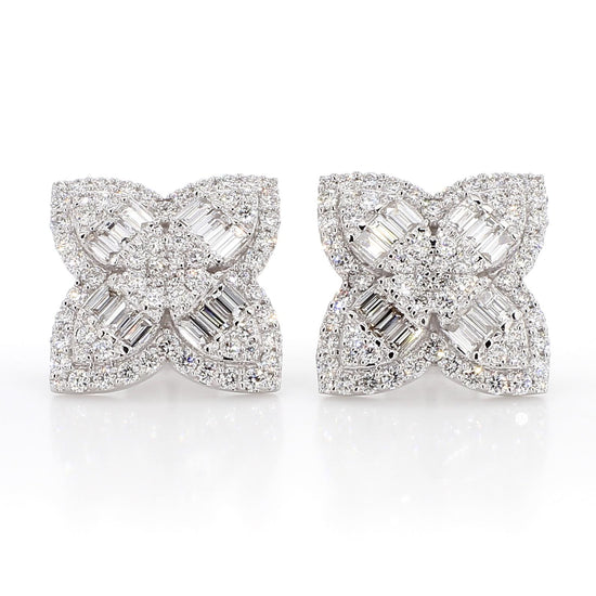 Natural White Baguette Diamond 1.84 Carat TW Gold Stud Earrings