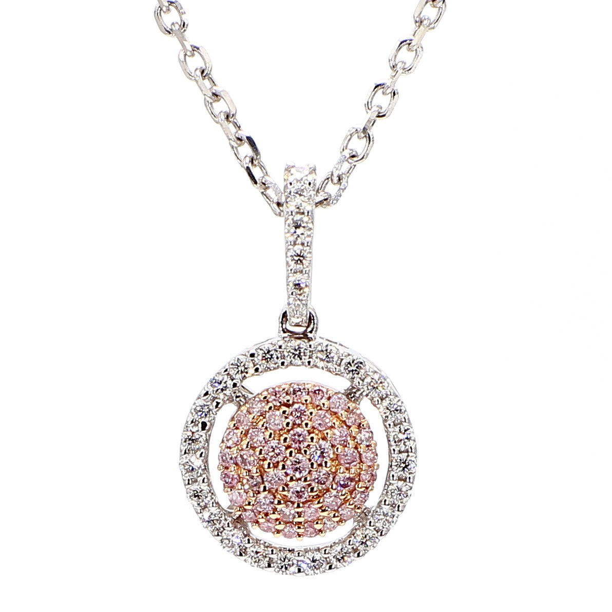 Natural Pink Round Diamond 0.33 Carat TW Rose Gold Drop Pendant