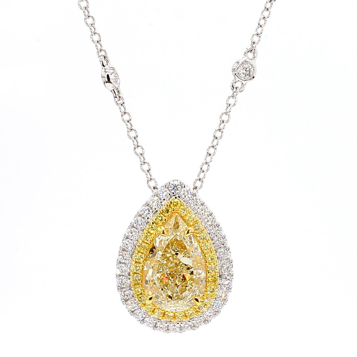 GIA Certified Natural Yellow Pear Diamond 4.40 Carat TW Gold Drop Pendant