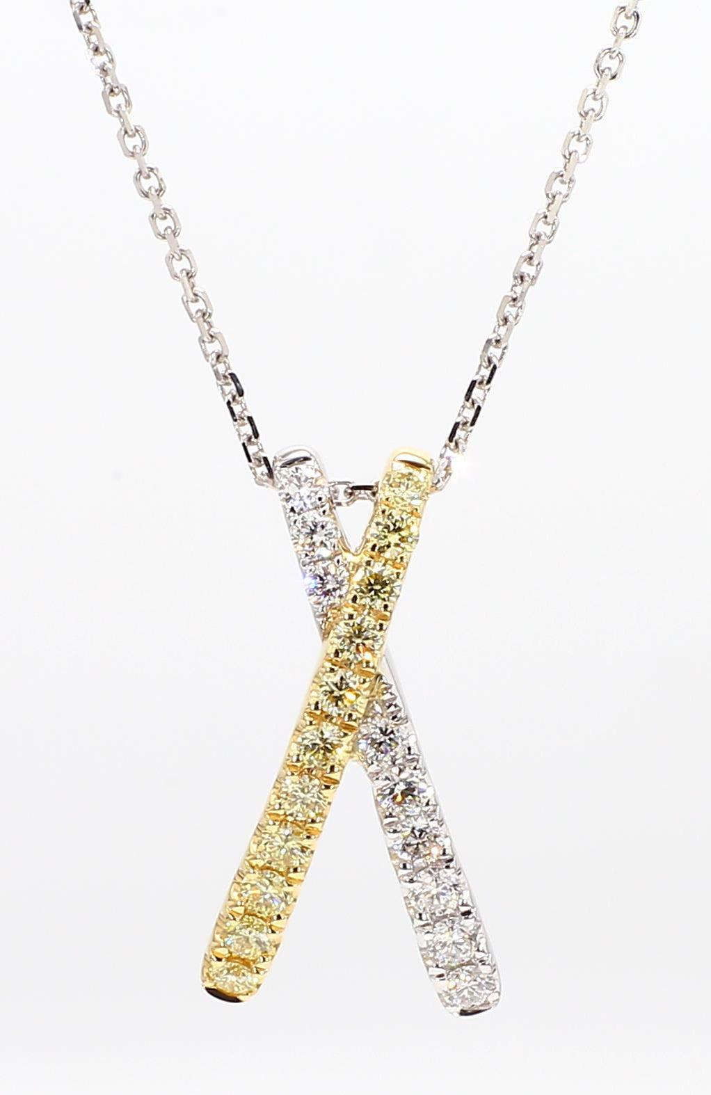 Natural Yellow Round and White Diamond .56 Carat TW Gold Drop Pendant