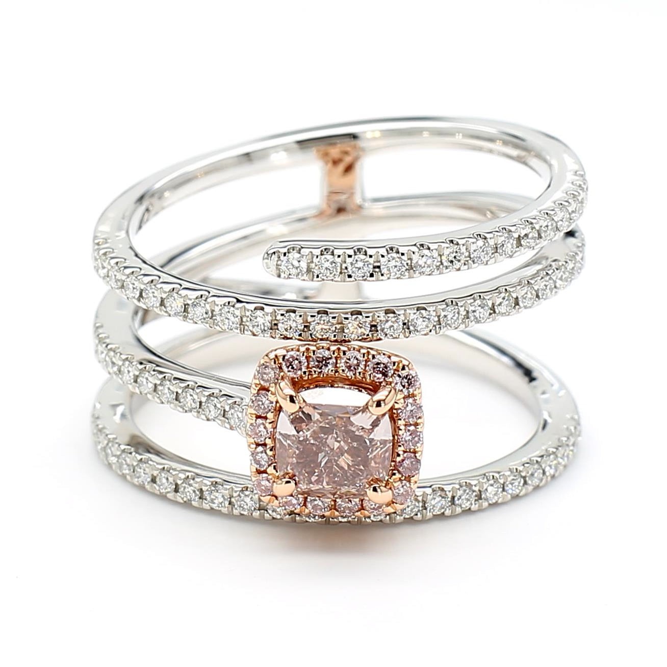 GIA Certified Fancy Pink-Brown Cushion Diamond 1.06 Carat TW Gold Ring