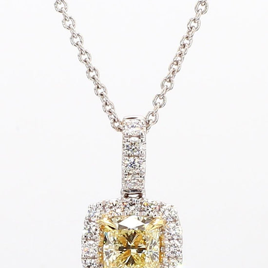 Natural Yellow Cushion Diamond 1.05 Carat TW Gold Drop Pendant