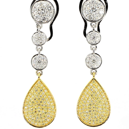 Natural Yellow Round Diamond 1.66 Carat TW Gold Drop Earrings