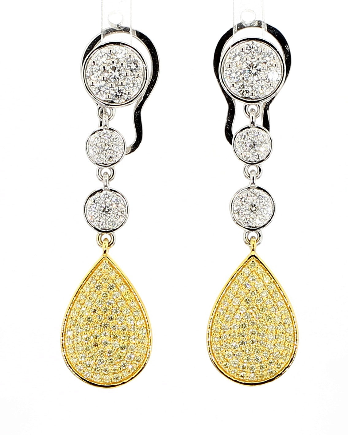 Natural Yellow Round Diamond 1.66 Carat TW Gold Drop Earrings