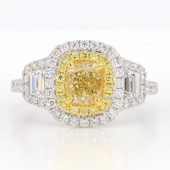 GIA Certified Natural Yellow Cushion Diamond 2.10 Carat TW Gold Cocktail Ring