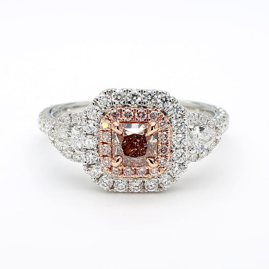GIA Certified Fancy Pinkish Brown Radiant Diamond 1.43 Carat TW Cocktail Ring