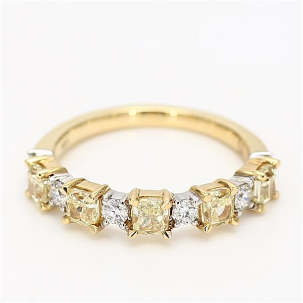 Natural Yellow Radiant and White Diamond 1.26 Carat TW Gold Wedding Band