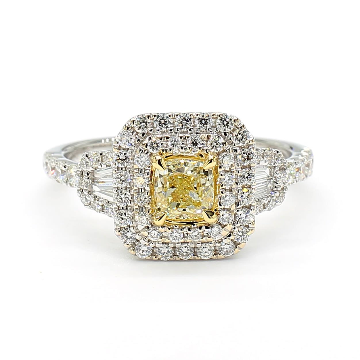 Natural Yellow Cushion Diamond 1.14 Carat TW Gold Cocktail Ring