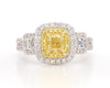 Natural Yellow Cushion and White Diamond 1.25 Carat TW Gold Cocktail Ring